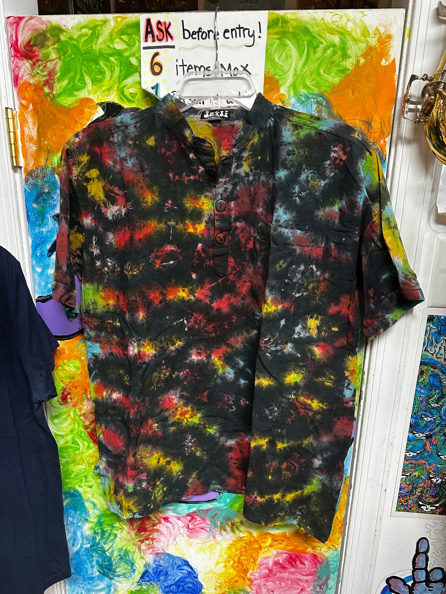Men's Cotton Tie-Dye Mandarin Collar Short Sleeve Kurtha Shirt