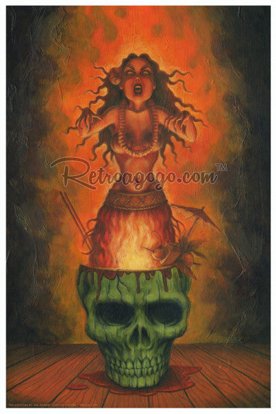 P'gosh Tiki Cocktail Illustrated #1 Zombie Print
