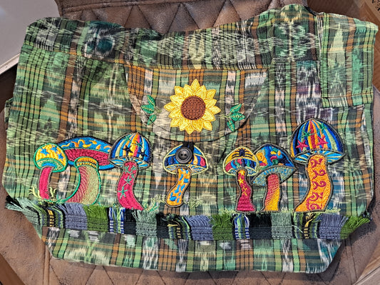 Hand-Embroidered Sunflower & Mushrooms Erika Bag - HalfMoonMusic