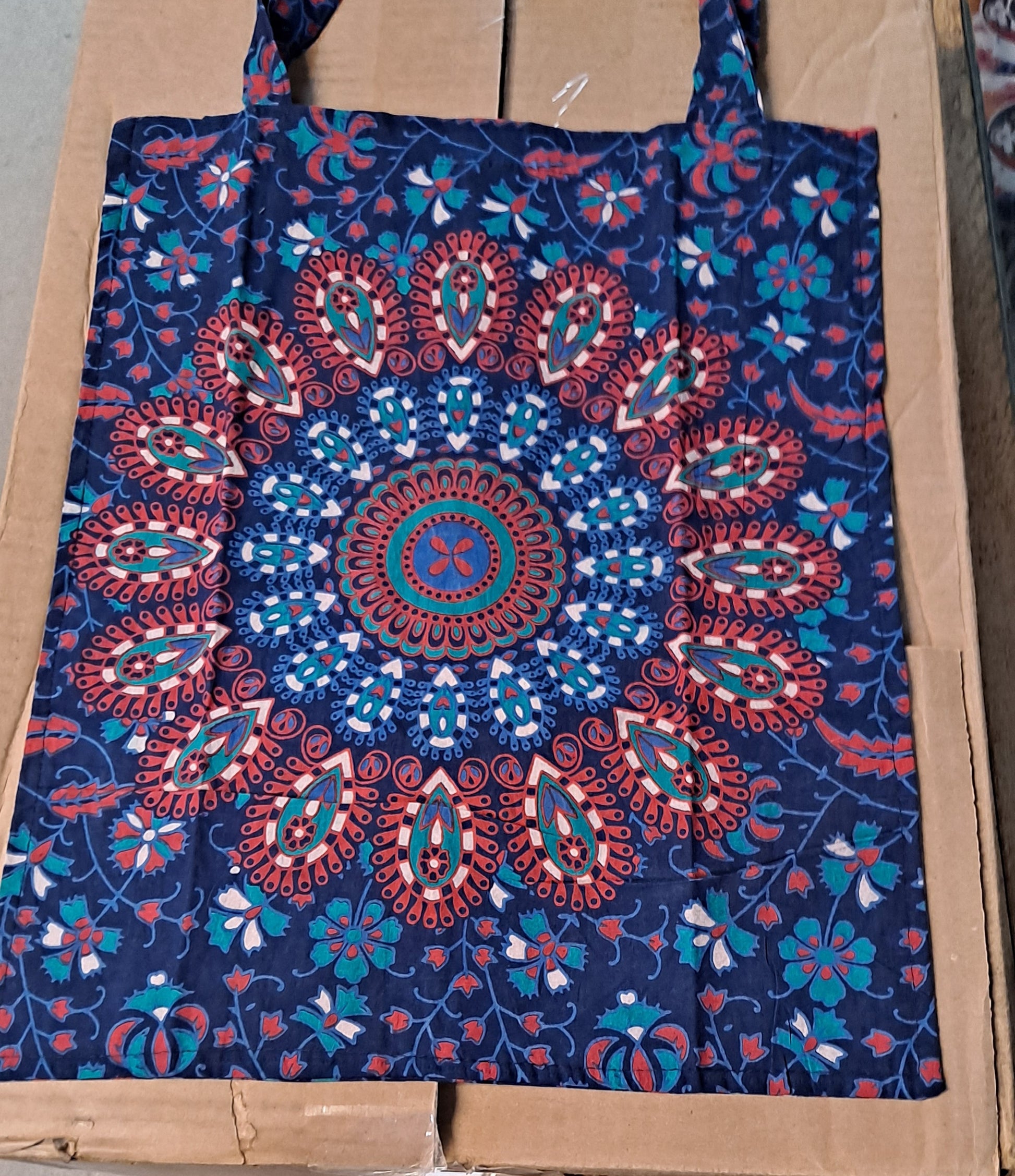 Cotton Peacock Mandala Print Tote Bag - HalfMoonMusic