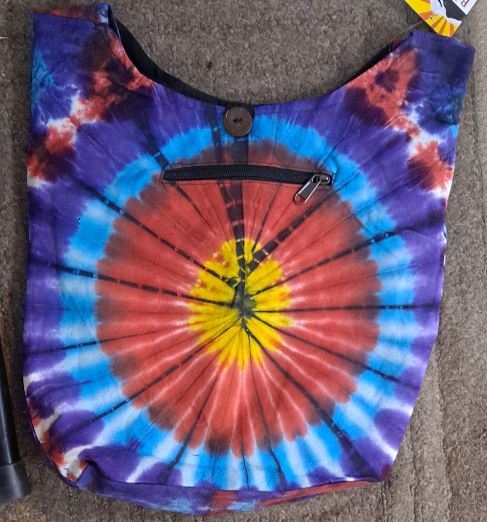 Cotton Tie-Dye Burst Hobo Bag with Zipper Pocket - HalfMoonMusic