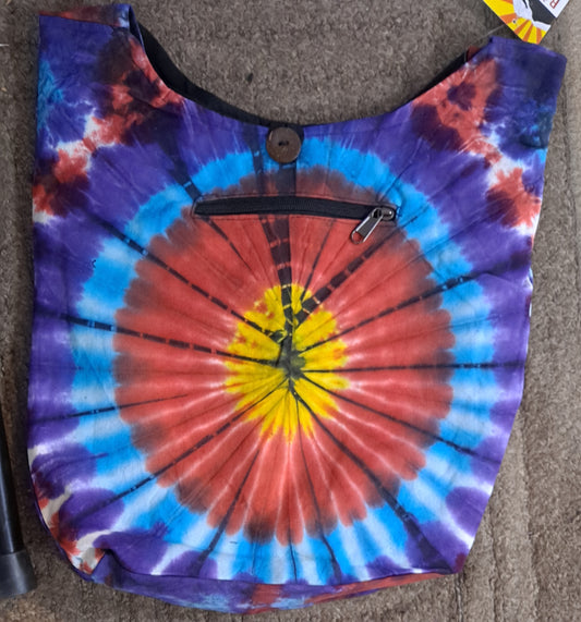 Cotton Tie-Dye Burst Hobo Bag with Zipper Pocket - HalfMoonMusic