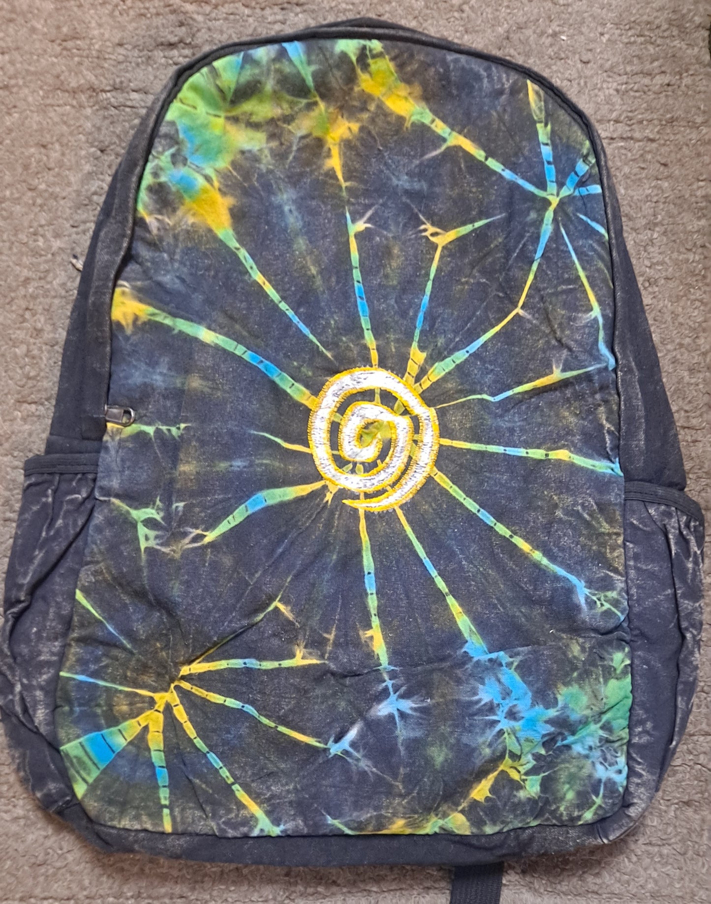 Cotton Dark Tie-Dye Swirl Emblem Backpack - HalfMoonMusic