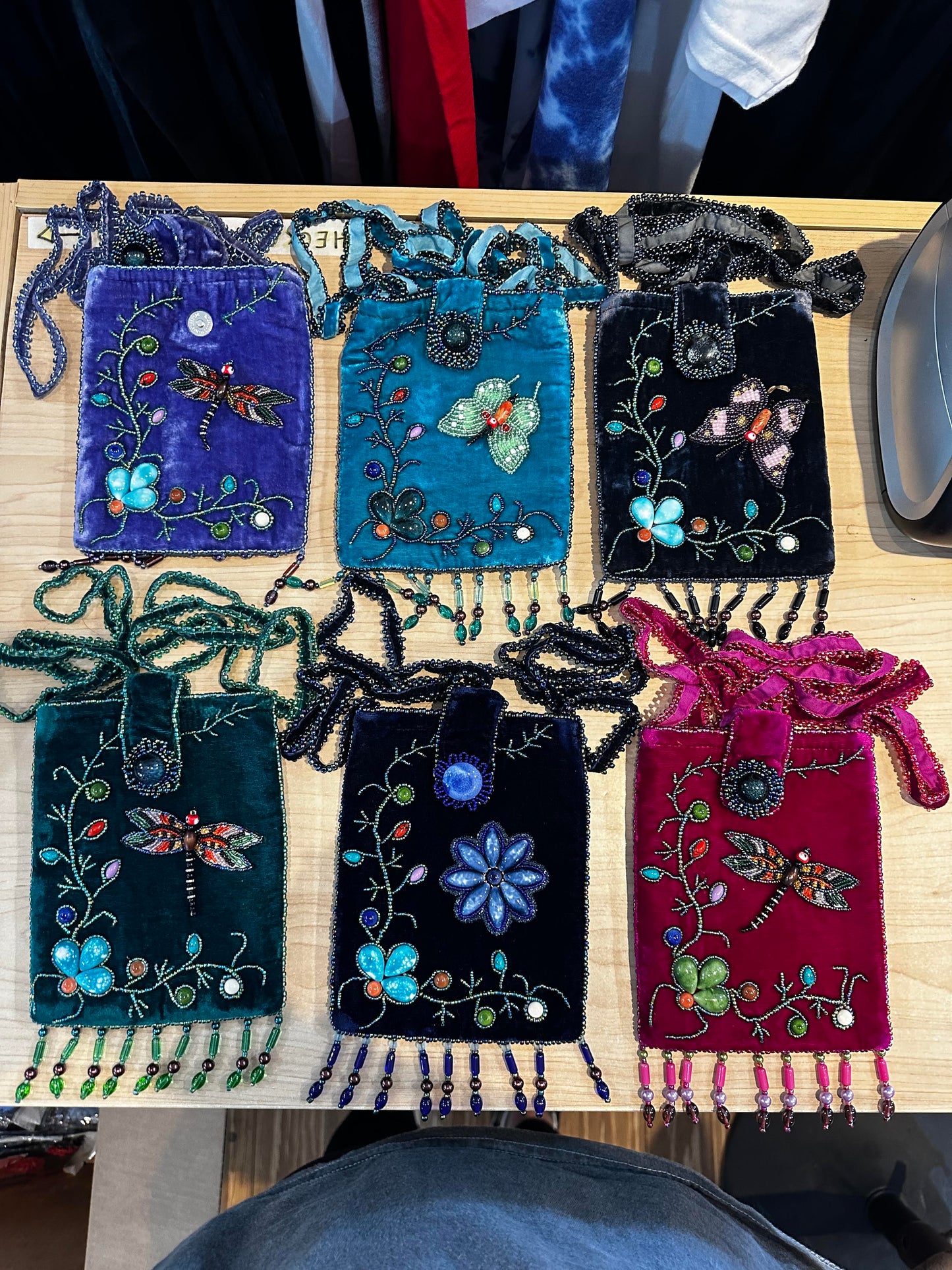 Assorted Velvet Beaded Crossbody Passport Bags