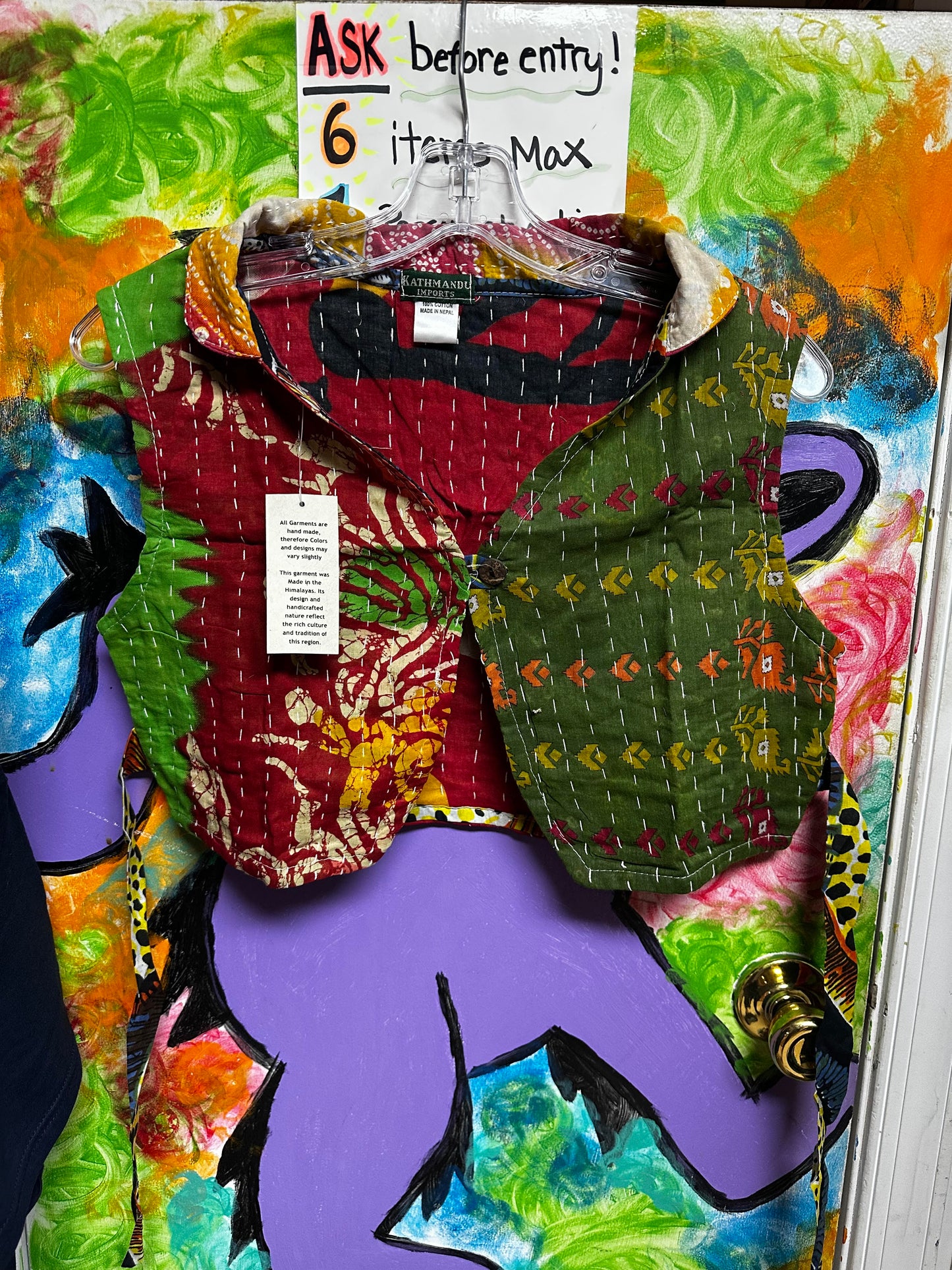 Women's Kantha Cotton Scollar Button Vest
