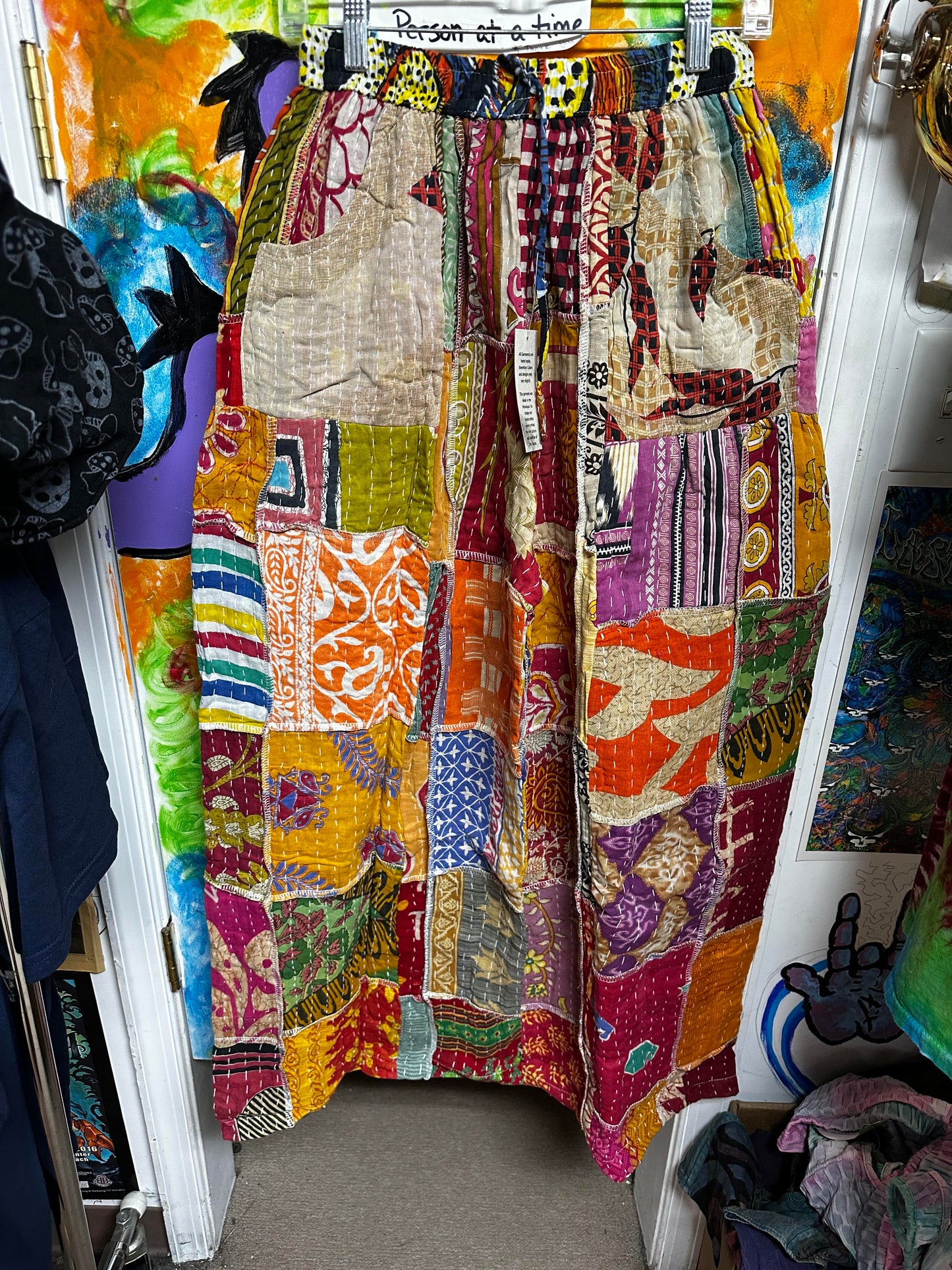 Women's Kantha Cotton Wide Leg Patchwork Pants