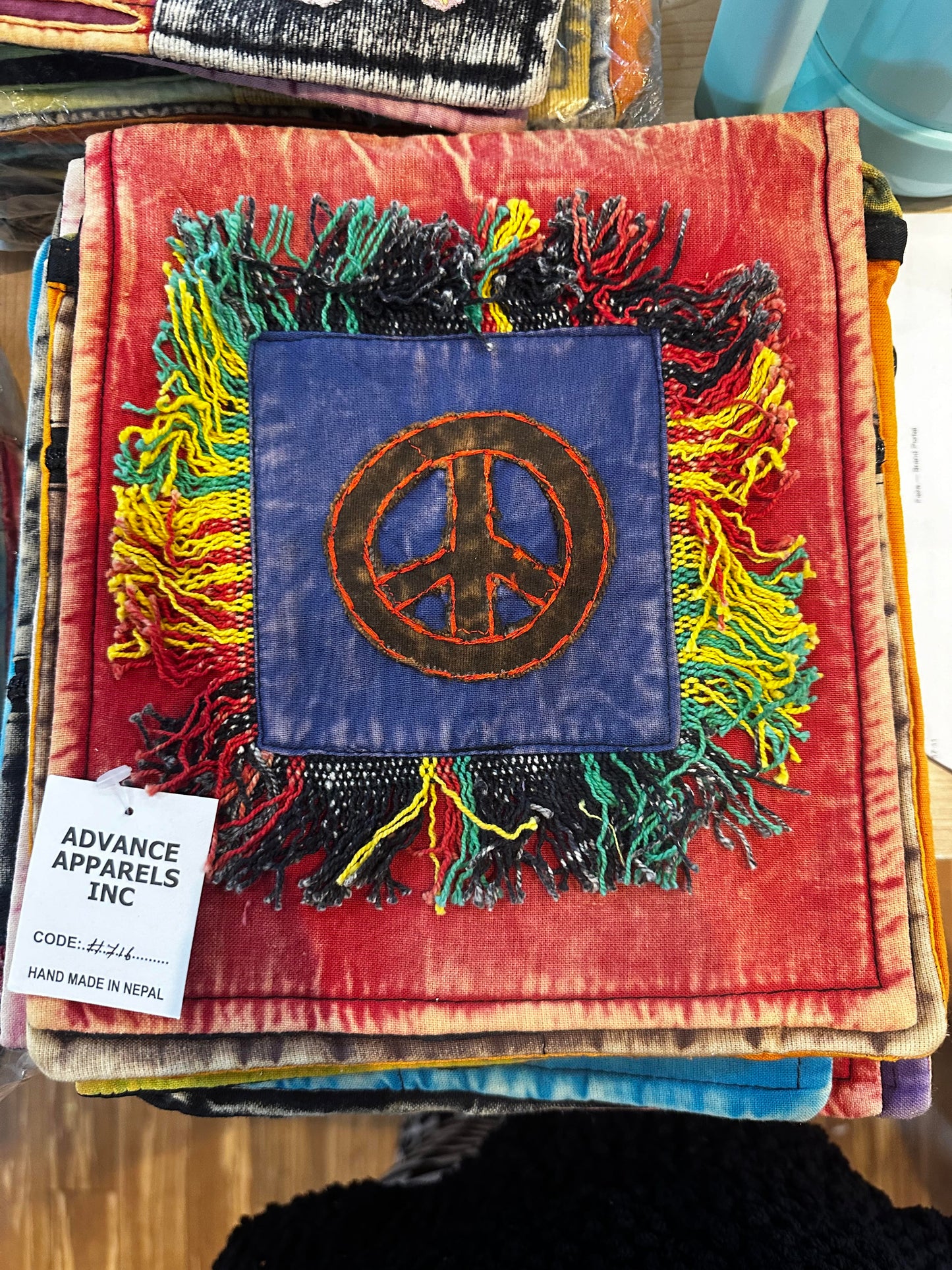 Peace Sign Fringe Patch Passport Bag