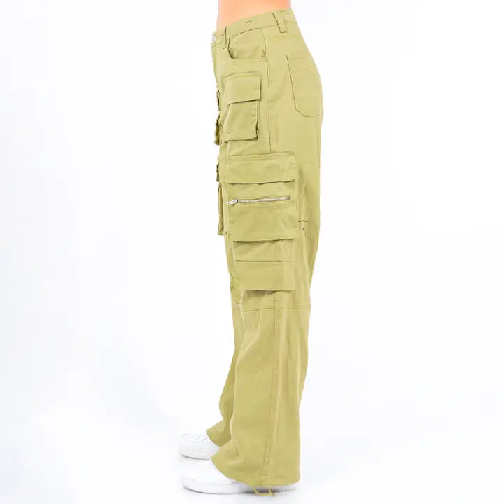 Women's Wide Leg Multi Pocket Pants Sage