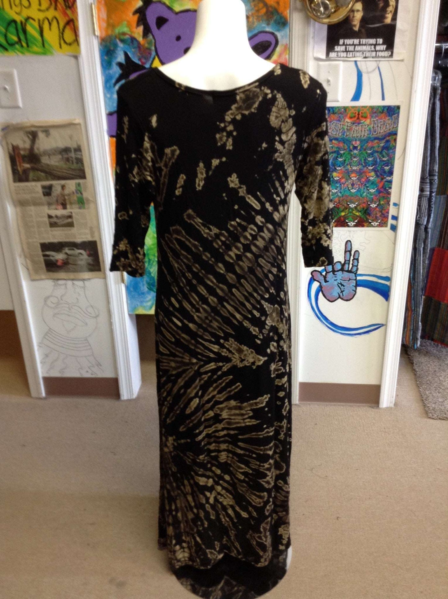 3/4 Sleeve Tie Dye Dress - HalfMoonMusic