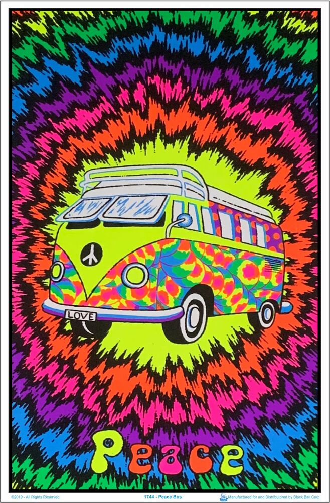 Peace Bus Flocked Blacklight Poster