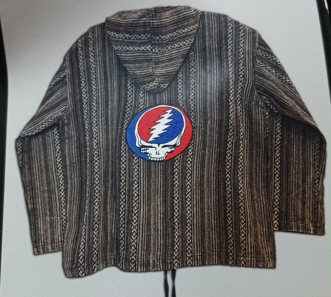 Men's Heavy Cotton Grateful Dead Striped Bolt Embroidery Stealie Zip-Up Jacket