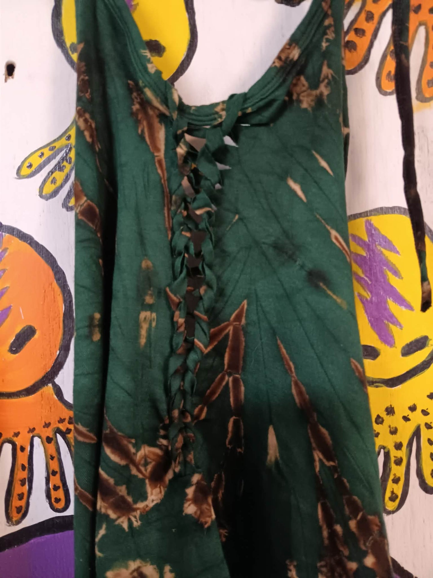 Women's Rayon Spandex Tie-Dye Front Braided Tie-Back Halter Top