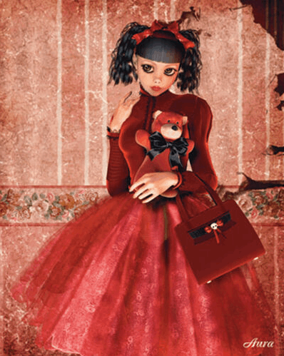 Aura Synthetic Darkness Red Teddy Bear Doll Art Print - HalfMoonMusic