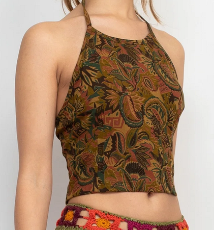 Women's Groovy Paisley Halter Top - HalfMoonMusic