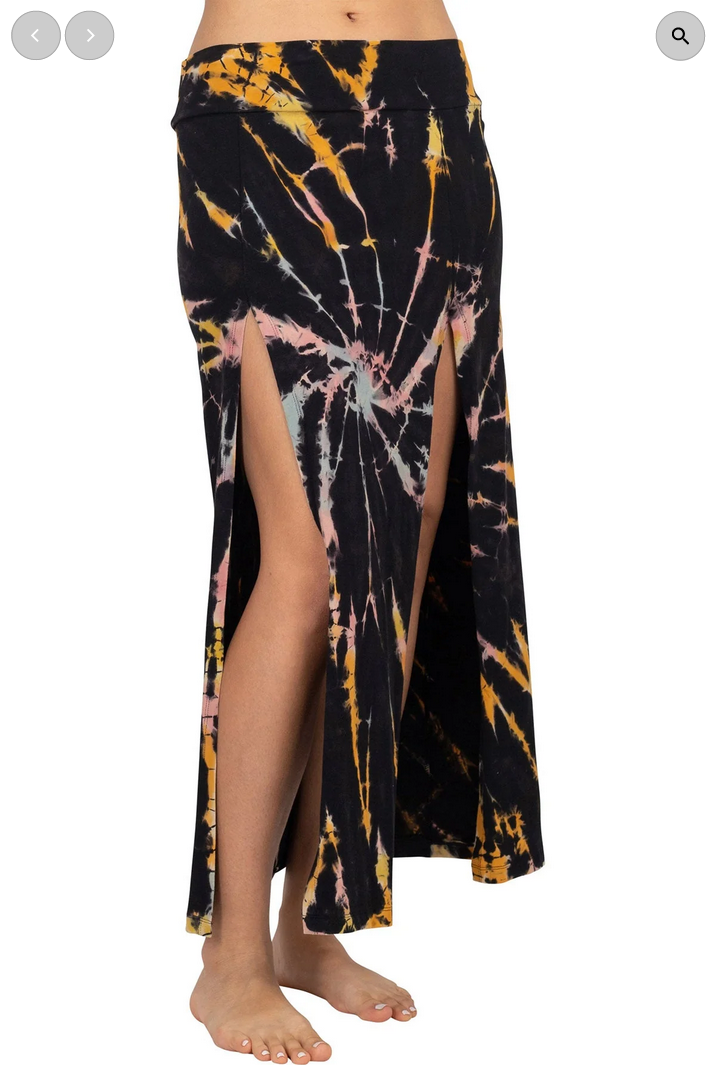 Women's Double Slit Tie-Dye Maxi Skirt - HalfMoonMusic