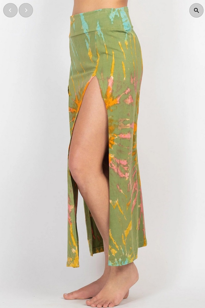 Women's Double Slit Tie-Dye Maxi Skirt - HalfMoonMusic