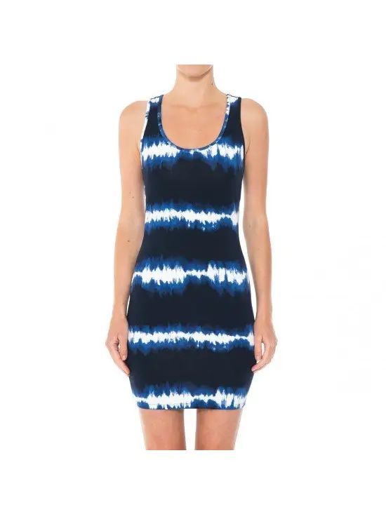 Women's Tie-Dye Horizontal Striped Racerback Tank Top Mini Dress - HalfMoonMusic