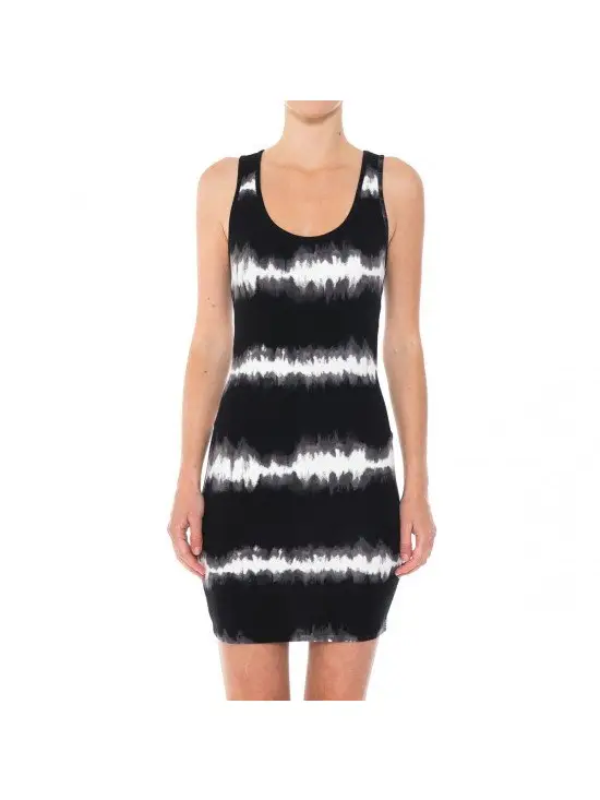 Women's Tie-Dye Horizontal Striped Racerback Tank Top Mini Dress - HalfMoonMusic