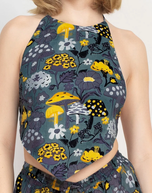 Women's Cotton Mushroom Tie-Back Halter Top - HalfMoonMusic