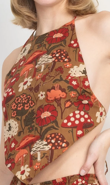 Women's Cotton Mushroom Tie-Back Halter Top - HalfMoonMusic