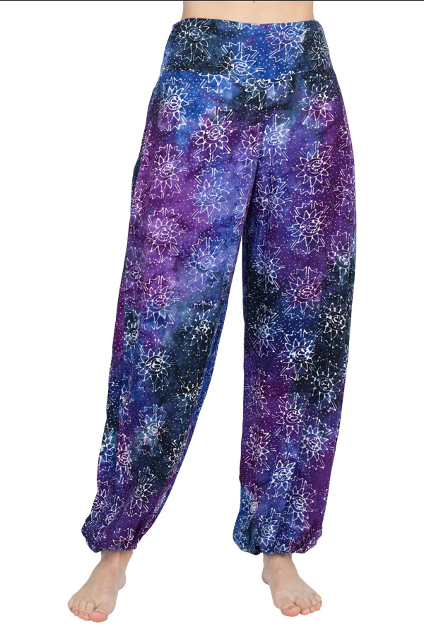 Women's Rayon Tie-Dye Space Batik Tapered Elastic Harem Pants - HalfMoonMusic