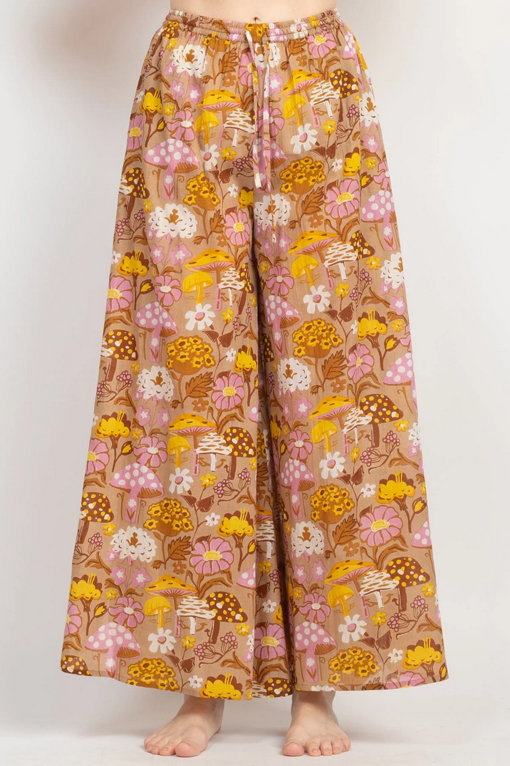 Women's Cotton Mushroom Print Wide Leg Harem Pants - HalfMoonMusic