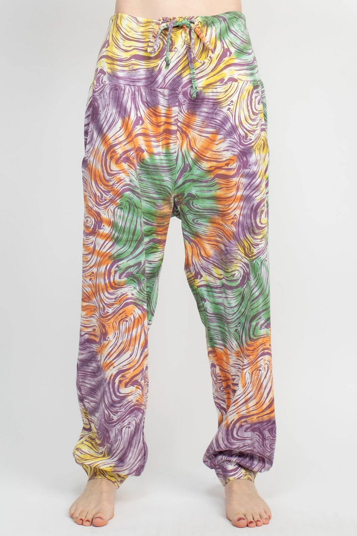 Women's Cotton Tie-Dye Psychadelic Mushroom Waves Jogger Pants - HalfMoonMusic
