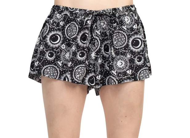 Women's Viscose Flowy Celestial Space Print Shorts - HalfMoonMusic