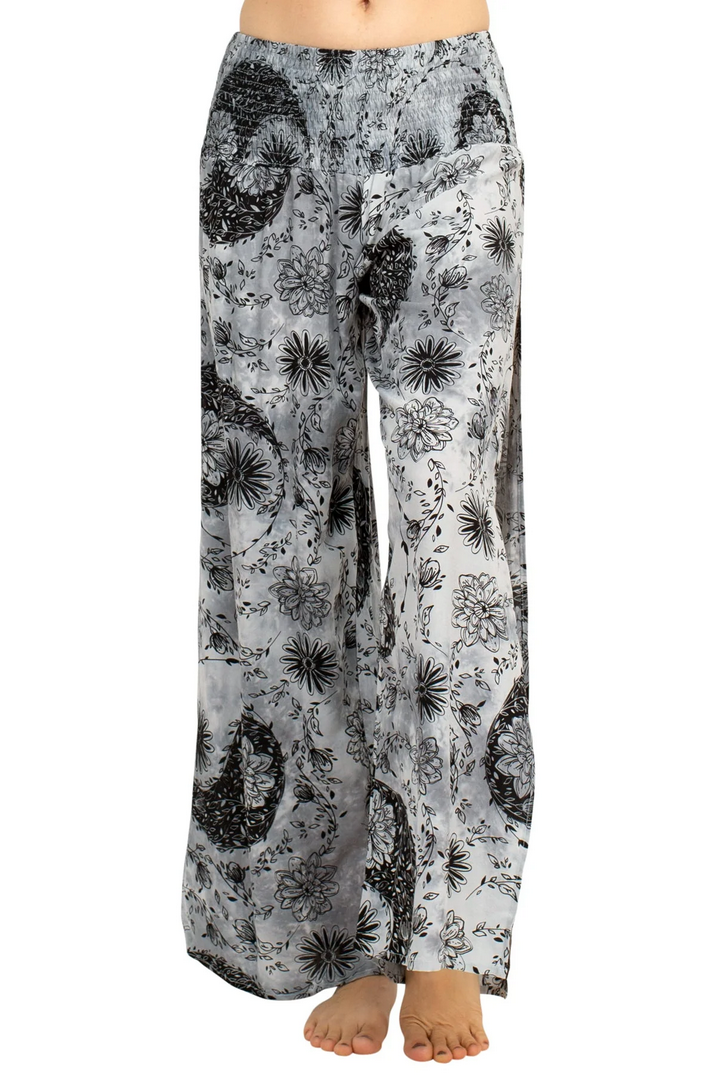 Women's Rayon Tie-Dye Side-Slit Yin Yang Flowers Harem Pants - HalfMoonMusic
