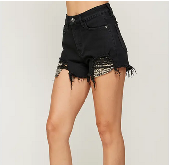 Women's Distressed Animal Print Pocket High Rise Shorts - HalfMoonMusic