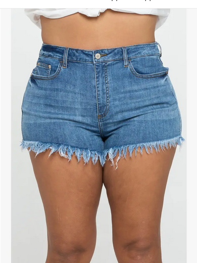 Women's Plus Size Medium Wash Distressed Denim Shorts - HalfMoonMusic
