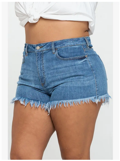 Women's Plus Size Medium Wash Distressed Denim Shorts - HalfMoonMusic