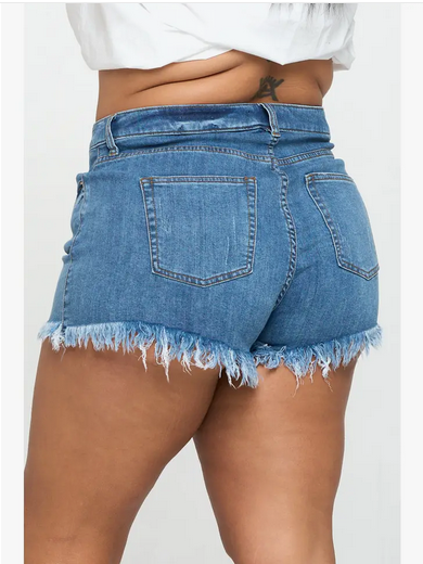 Women's Plus Size Medium Wash Distressed Denim Shorts - HalfMoonMusic