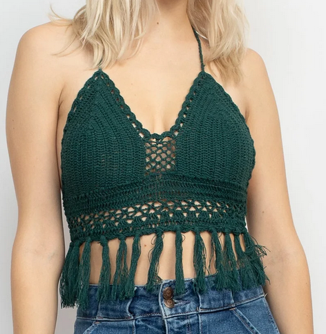Women's Summer Frills Crochet Halter Top - HalfMoonMusic