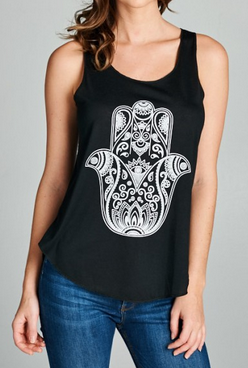 Women's Hamsa Hand Print Tank Top - HalfMoonMusic