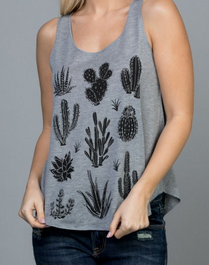 Women's Cactus Print Tank Top - HalfMoonMusic