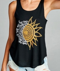 Women's Sun & Moon Print Tank Top - HalfMoonMusic