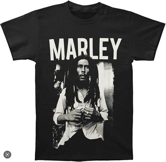 Men's Black and White Bob Marley T-shirt - HalfMoonMusic