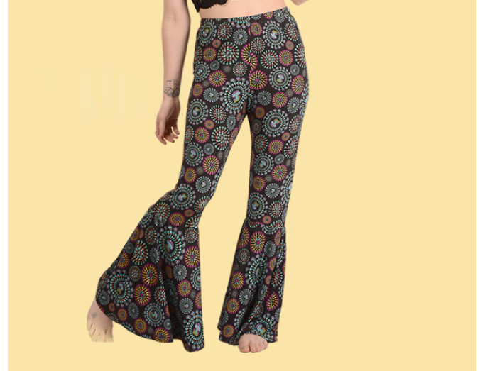 Women's Mushroom Mandala Spandex Bell Bottoms - HalfMoonMusic