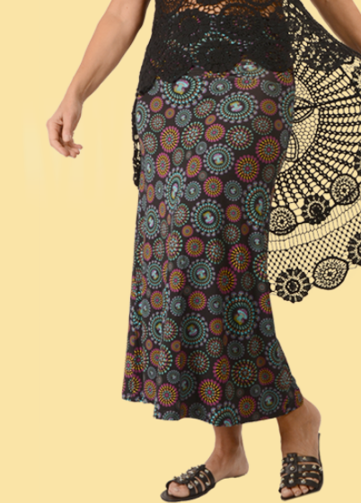 Women's Viscose Spandex Mushroom Burst Maxi Skirt - HalfMoonMusic