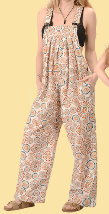 Cotton Mushroom Burst Printed Overalls - HalfMoonMusic