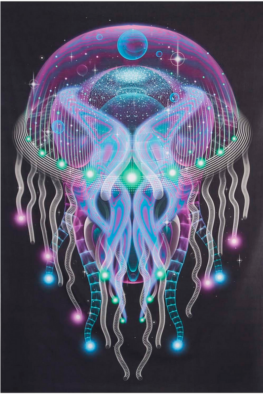 Glowing Space Jellyfish Mini Tapestry - HalfMoonMusic