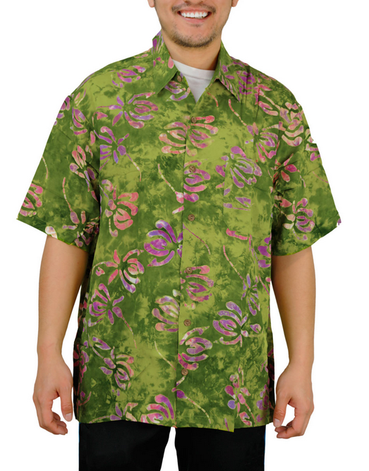 Men's Button Down Tie-Dye Pink Floral Hawaiian Shirt - HalfMoonMusic