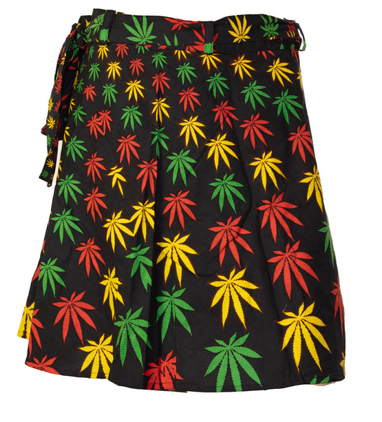 Women's Cotton Weed Leaf Vortex Short Wrap Skirt with Zip Pocket - HalfMoonMusic