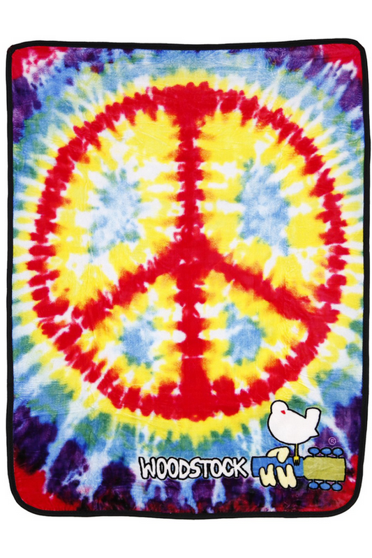 Woodstock Tie-Dye Peace Sign Fleece Throw Blanket - HalfMoonMusic