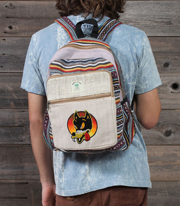 Hemp Cotton Backpack With Grateful Dead Dire Wolf Embroidery