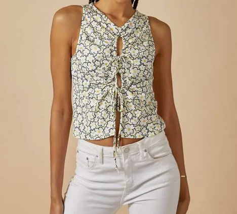 Women's Double Keyhole Tie Front Sleeveless Top - HalfMoonMusic