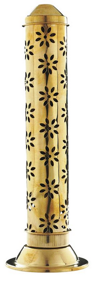 Daisy Flower Brass Incense Stick and Cone Burner Tower 11" - HalfMoonMusic