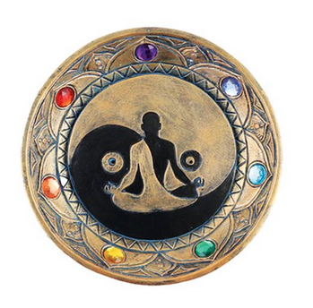 7 Chakra Golden Round Incense Stick Burner Holder 5" - HalfMoonMusic