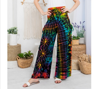 Women's Tie-Dye Smocked Elastic Waist Wide Leg Pants - HalfMoonMusic